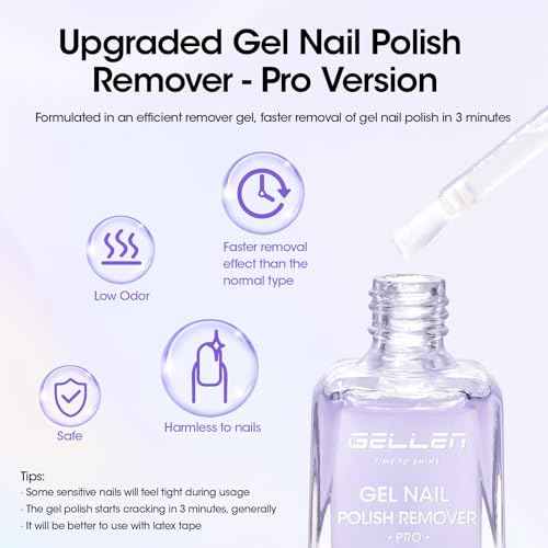 Gellen Gel Nail Polish Remover, Gel Remover for Nails Quickly in 2-5 Minutes, Easy Use No Need to Soak or Wrap, Professional Nail Gel Remover Kit, Gellen Gel Polish Remover Pro