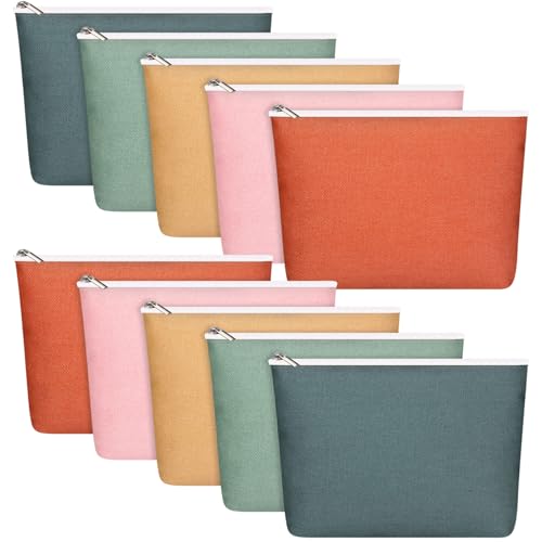 Reginary 10 Pcs Canvas Makeup Bags Bulk for Women Blank DIY Pencil Pouch Travel Toiletry Cosmetics Bags Gift for Christmas Breast Cancer Awareness Thanksgiving Wedding Nurses Teacher(Boho Color)