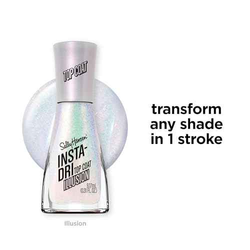 Sally Hansen Insta-Dri Nail Polish Top Coat | Quick Dry, Long Lasting, Streak-Free Shine, Sheer | Illusion | Shimmery White Nail Polish