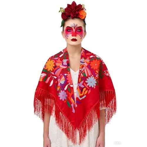 YHDDYG 2 Pcs Frida khalo Fuchsia Flower Headband and Women¡¯s Tassel Shawl Wrap Mexican Style Ethnic Shawl Party N3