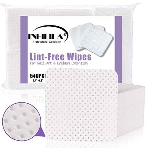 NXJ INFILILA Lint Free Nail Wipes, 540PCS Non-Woven Fabric Dry Nail Prep Wipes, Super Absorbent Nail Polish Remover Wipes Lash Extensions Glue Nail Cleaning Pads for Salon Supplies