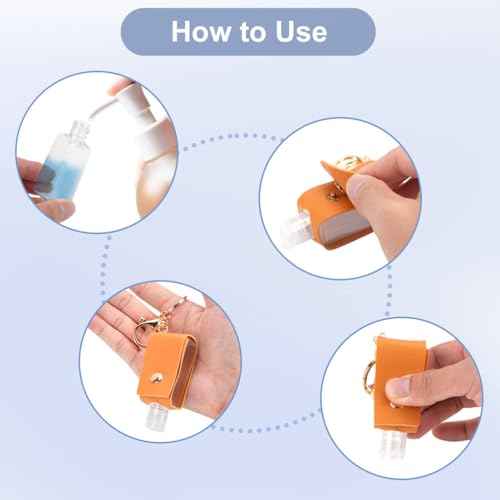 10PCS Hand Sanitizer Holders, 30ML Leather Keychain Holder Bottles Cases, Travel Size Empty Squeeze Bottle for Toiletry Shampoo Lotion Soap