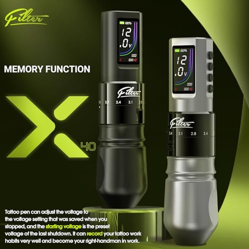 Filter Tattoo Gun - 7 Strokes 2.0-4.0mm Tattoo Machine Pen with Extra OLED Digital Display 1600mAh Battery Power Tattoo Kit for Beginners and Artists (X40 Black)