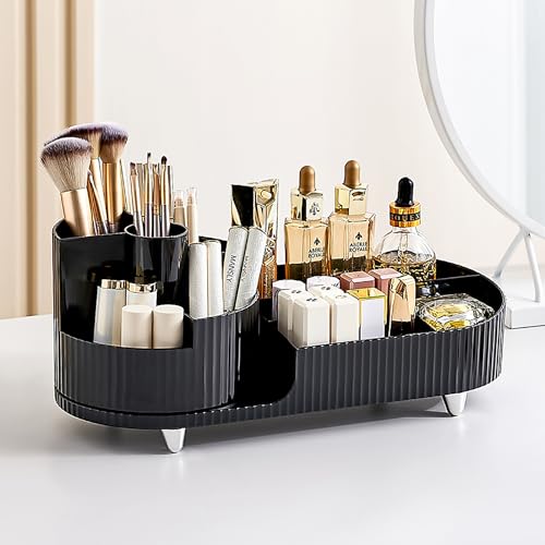 Makeup Organizer Countertop Rotating Makeup Organizer for Vanity Large Capacity Cosmetic Display Case with Makeup Brush Holder Cosmetic Organizer Countertop£¨Black£©