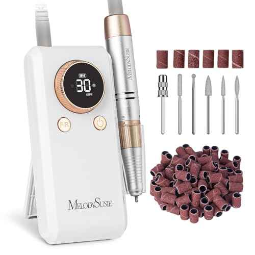 MelodySusie 2 in 1 Professional Nail Drill, 30000 RPM SC330G Electric Nail File with Kickstand for Gel Nails Polishing Removing, Portable Cordless Nail Efile for Manicure Pedicure at Home & Salon,Gold