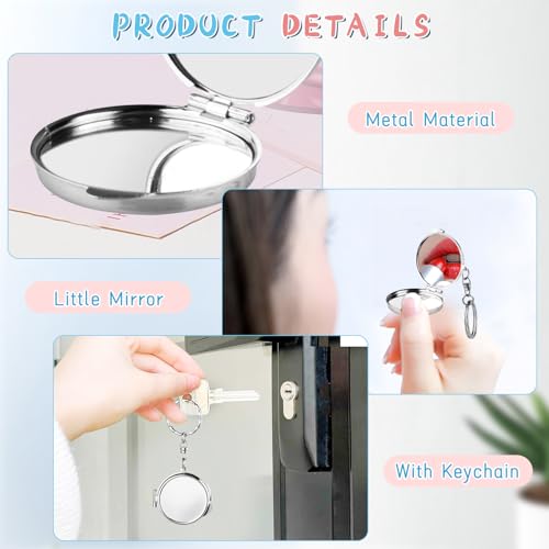 10 Pcs Compact Mirror Portable Metal Folding Mirror with Key Ring for Pockets Bags Wallets Travel Toiletries Gifts - Round