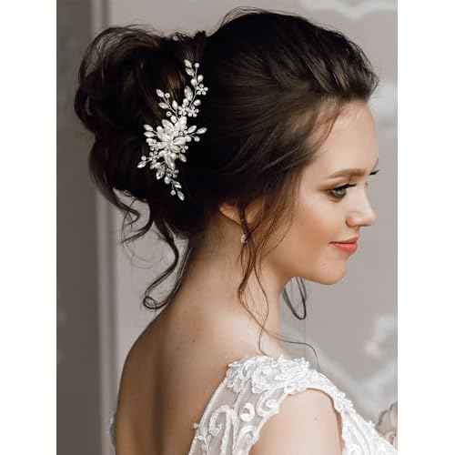 SWEETV Wedding Hair Comb Pearl Bride Hair Pins Flower Hair Piece Rhinestone Bridal Hair Accessories for Women and Girls