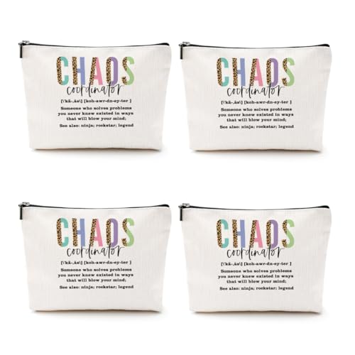 4pcs Chaos Coordinator Makeup Bag Chaos Coordinator Gifts for Women Cosmetic Bag, Thank You Gifts for Women Her Moms Manager Colleagues Retirement Boss Gift, Makeup Pouch Zipper Bags