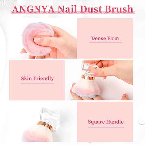 ANGNYA Nail Dust Brush, Pink Rose Soft Duster Brush Art Dust Powder Remover Makeup Manicure Brushes Clean Up Tools for Acrylic Nails