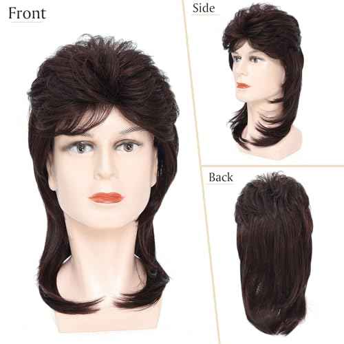 ByouByou Mullet Wigs for Men 80s Costumes Fancy Party Accessory Cosplay Wig (Mdeium Brown)