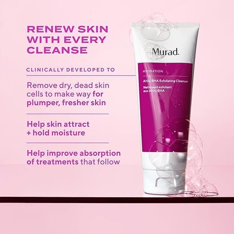 Murad AHA/BHA Exfoliating Cleanser - Triple-Action Exfoliator with Salicylic, Lactic & Glycolic Acids | Creamy Face Wash for Smoother Skin