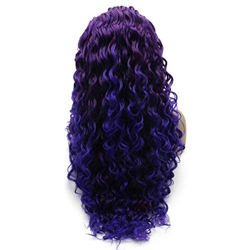iwonawig Iewig Long Curly Ombre Purple Wig for Women Synthetic Lace Front 2 Tones Heat Friendly Wig