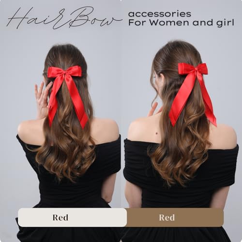 LuSeren 2 PCS Double Layer Hair Bows Red Hair Ribbon Clips Ponytail Holder Accessories for Women Girls Toddlers Teens Kids