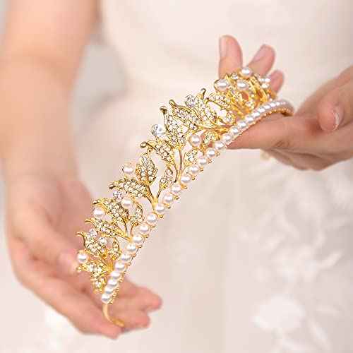JWICOS Pearl Tiara Crown for Women Silver Tiara Headband for Prom Pageant Party Birthday Gifts Bridal Wedding Tiara for Bride