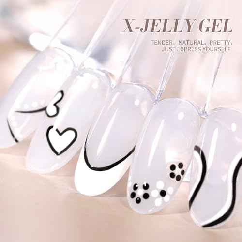 Born Pretty Milky White Gel Nail Polish Jelly White Sheer Translucent Neutral Gel Polish Hema-Free Soak Off Nail Art Gel 15ml, 0.54 Fl Oz