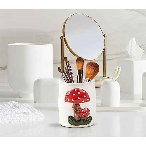 Mushroom Makeup Brush Holder Ceramic Makeup Brush Organizer White Make Up Brush Holder Organizer