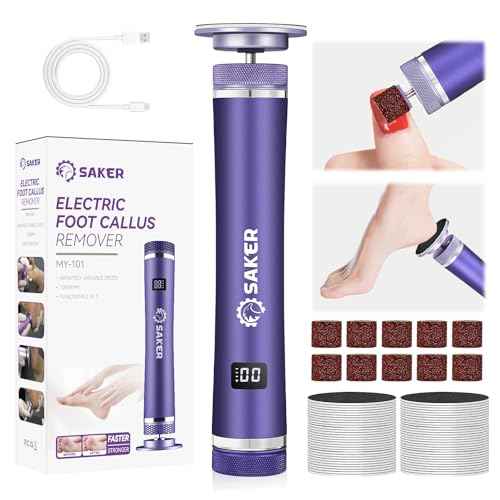 Saker Electric Foot Callus Remover, Electric Foot File Nail Grinder 2 in 1, Rechargeable Pedicure Tools for Feet with 60+10PCS Sandpaper & 12 Adjustable Speeds for Men Women Dead Dry Skin Calluses