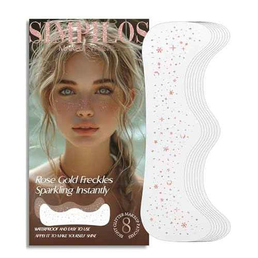 Body Face Glitter Rave Festival Pride Party Accessories - Rose Gold Waterproof Face Tattoos Speckles Makeup Patches for Women - 8 Counts