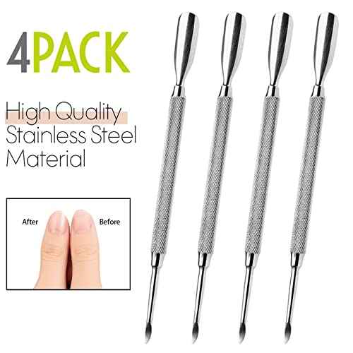 Cuticle Pusher Tools - Professional Nail Cuticle Pusher Cuticle Remover Cuticle Trimmer Spoon Shaped Nail Cleaner Dual Sided Metal Stainless Steel Manicure Pedicure for Women 4 Pack Set Krisp Beauty