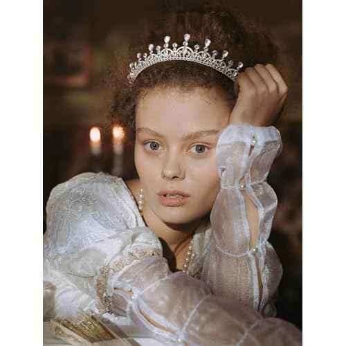 SWEETV Princess Tiara for Women, Crystal Wedding Tiaras for Bride, Silver Crown for Birthday Quinceanera Pageant Party Prom,Costume Hair Accessories Gift