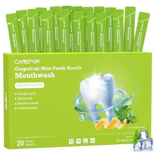 Travel Size Mouthwash Packets ? Individual Mini, Alcohol & Fluoride Free, Grapefruit Mint Flavor, Mouthwash to Go for On-The-Go Freshness, Bulk Packets 0.41 Fl Oz(Pack of 20)