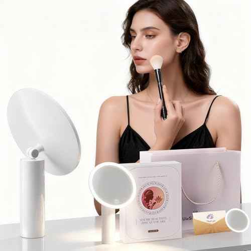 Makeup Mirror with Lights, 10X Magnifying Vanity Mirror, Dimmable Touch Control, Portable Travel & Desk Mirror with Stand, Christmas Birthday Gift for Women Her Girlfriend Wife Mom