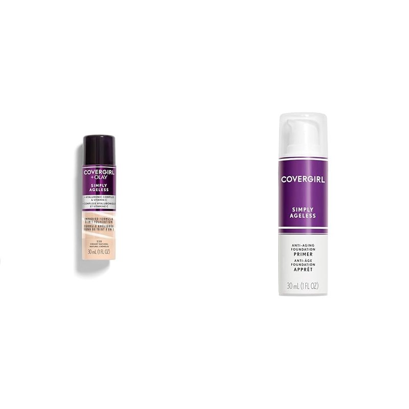 Covergirl + Olay Simply Ageless 3-in-1 Liquid Foundation, Creamy Natural & Simply Ageless Makeup Primer, 1 Fl Oz, Pack of 1