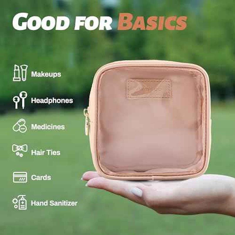 Aveniee Small Clear Makeup Bag, Mini Makeup Bag for Purse Organizer, Cosmetic Bag Travel Zipper Pouch for Women, Cute Car Accessories for Skincare Lipstick Essentials-Sand