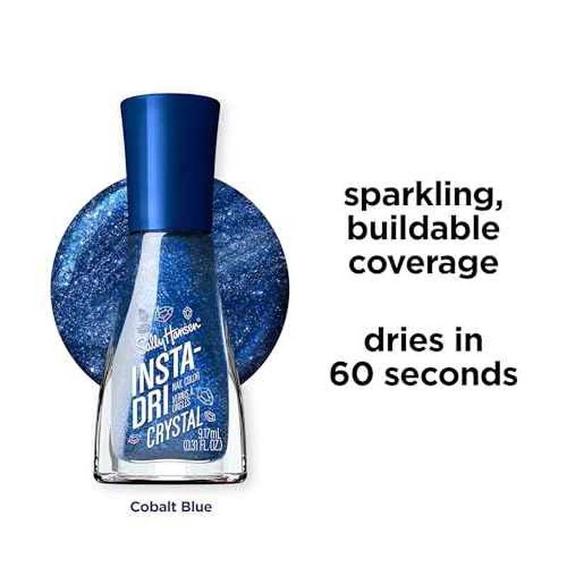 Sally Hansen Insta-Dri Crystals Nail Polish | Quick Dry, Long Lasting, Streak-Free Shine | Opaque, Shimmery | 123 Cobalt Blue | Dark Blue Nail Color.