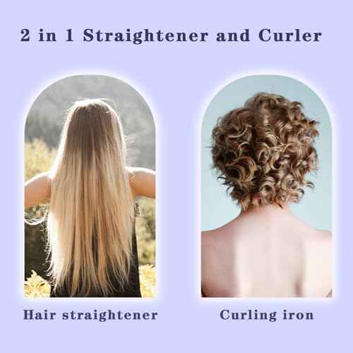 Christmas Gift for Girlfriend/Mom, Hair Straightener for Women Flat Iron Hair Straightener and Curler 2 in 1 - Birthday Gift for Women & Mom, Hair (Purple)
