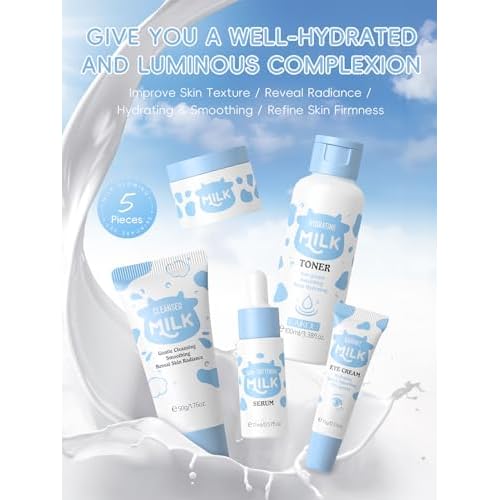Milk Skincare Set Girls Gifts - Teens Skin Care Kit - Skin Care Set for Women Kids - with Cleanser,Face & Eye Cream,Lotion Toner(5pcs B)