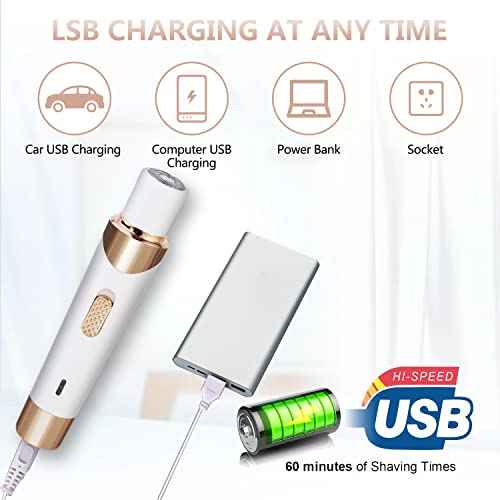 Electric Razor for Women Bikini Trimmer, MKIOVH Women's Cordless Portable 4 in 1 Painless Shaver, ?for face Legs Brows Nose Detachable Head USB Rechargeable Hair Trimmer