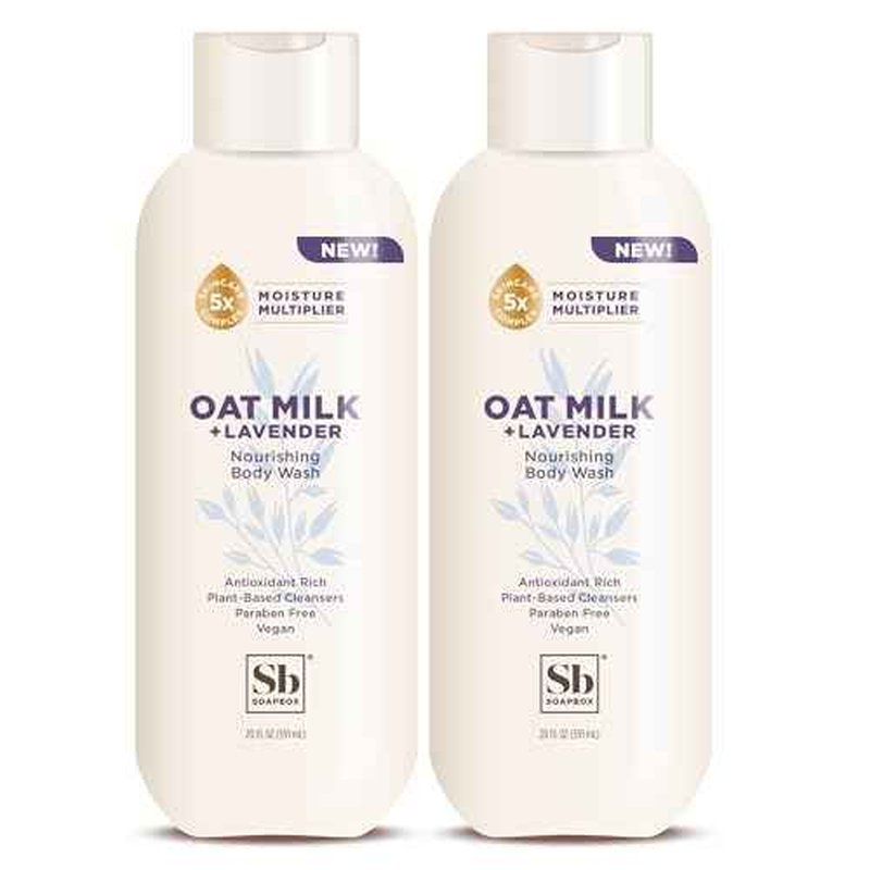 Soapbox Body Wash, Oatmilk & Lavender Liquid Body Wash, Moisturizing Soap with Shea Butter, Vegan Duo Pack of 2 Soap Bottles, 20oz Each
