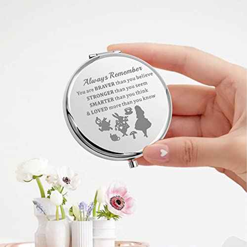 KEYCHIN Alice Fans Pocket Mirror Alice Fairy Tales Gift Always Remember You are Braver Stronger Smarter Than You Think Compact Makeup Mirror (Alice-S)