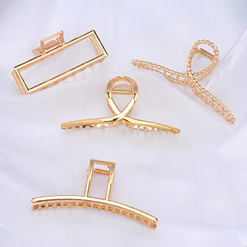 4 Pack Large Metal Hair Clips for Thin to Thick Curly Hair, 4.3 Inch Big Nonslip Gold Color Clamps, Perfect Fashion Jaw Claw Hair Styling Accessories for Women and Girls, Christmas Gifts