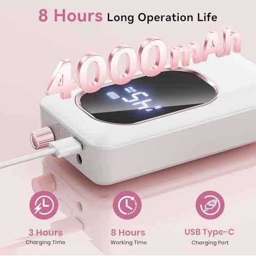 Professional Electric Nail Drill 45000RPM, Portable Nail File for Acrylic Gel Nails, Cordless Rechargeable Salon-Grade Ultra Power Nail Drill Kit for Shaping, Polishing & Removing Gel Nails