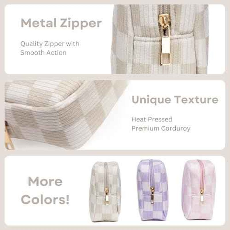 Mini Makeup Bag, Small Makeup Bag for Purse, Small Cosmetic Bag for Purse, Small Cosmetic Bag, Checkered Pouch, Cute Mini Pouch, Small Medecine Bag, Makeup Bag Small (Beige)