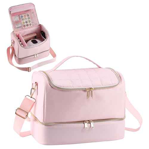 Nail Polish Organizer Case,Nail Storage Organizer Holds Nail Lamp & 50 Bottles Nail Polish,Nail Tech Travel Case,Waterproof Nail Kit Organizer Bag Fits Nail Supplies & Manicure Tools (Pink)