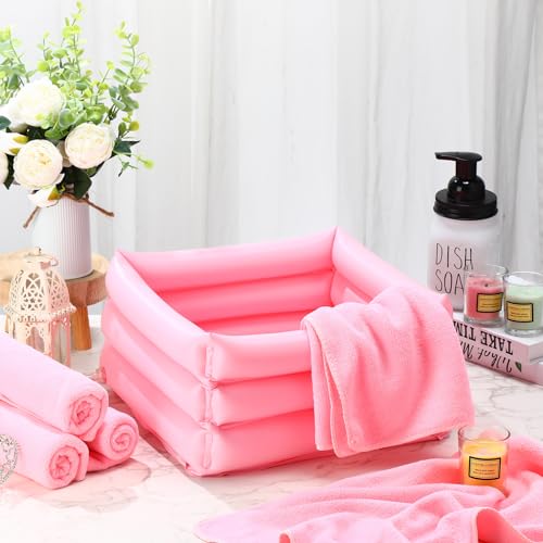 12 Pcs Foot Spa Kit for Girls Kids 12. 5 x 12. 5 x 8. 3 Inch Foot Care Bath and 12 x 28 Inch Hand Towels Washbasin Salon Towels for Spa Sleepover Party Supplies(Light Pink)