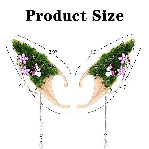 Renaissance Mushroom Elf Ears with Crown - Flower Butterfly Headpiece Soft Elven Fairy Ears and Woodland Floral Headpiece for Women Christmas Renfaire Halloween Cosplay Bridal Party Photo Shoot Props