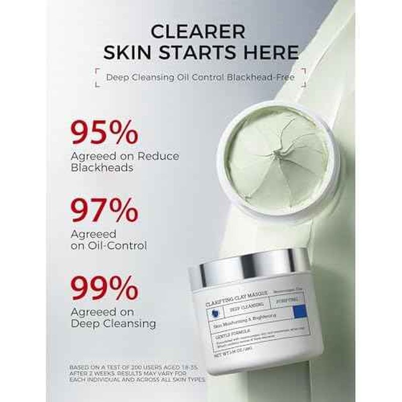 Clay Mask for Face Sensitive Skin: Triple Mud Formula, Deep Pore Cleansing, Hydrating, Oil Balancing, Smoothing, Pore Refining ? 3.88 Oz