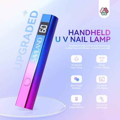 SAVILAND U V Light for Nails ? Handheld U V Lamp for Gel Nails LED Nail Lamp Portable Mini Nail Dryer for Curing Gel Polish Glue USB Nail Art for Home DIY Manicure (12W)