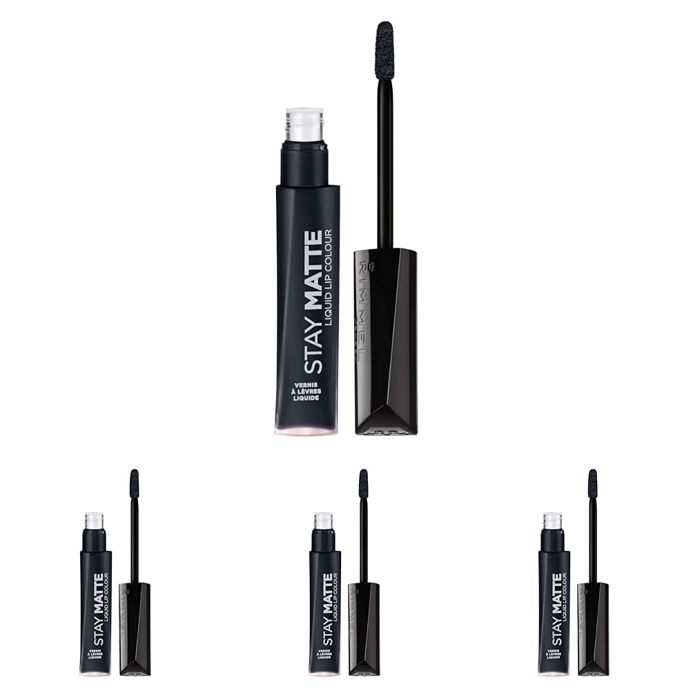 Rimmel Stay Matte Lip Liquid, Pitch Black, 0.21 Fl Oz (Pack of 4)