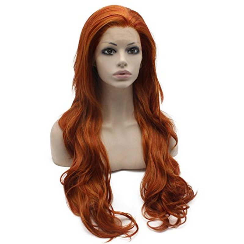 Mxangel Long Wavy Reddish Blonde Synthetic Lace Front Wig