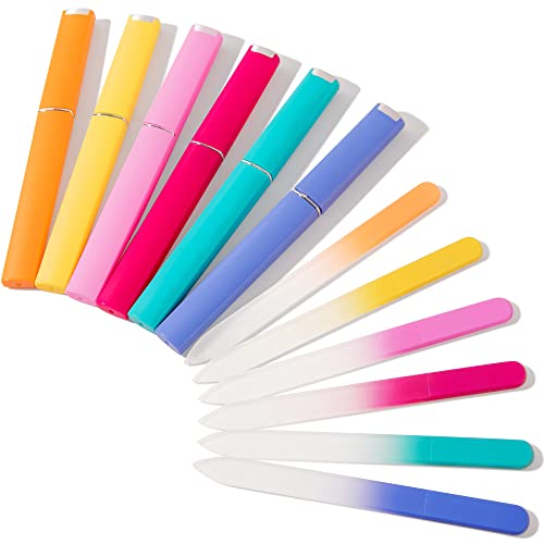 6 Pcs Glass Nail File With Case, Crystal Nail Files for Natural Nails Fingernail Files Set, Double Sided Etched Nail Filer Professional Ceramic Glass File for Travel Gifts Package Fine Grit