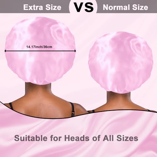 2Pcs Satin Silk Hair Bonnet for Sleeping Women,Large Bonnets with Elastic Wide Tie Band Silk Sleep Cap,Hair Wrap Night Cap with Adjustable Straps for Black Women Curly Hairs Jumbo Bonnet Braid - Pink