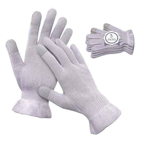 MIG4U Moisturizing Beauty Gloves Touchscreen Overnight Sleeping Glove for Women Dry Hands, Nighttime Lotion, Eczema, SPA, Cosmetic Treatment, Grey Purple 3 Pairs Size S/M