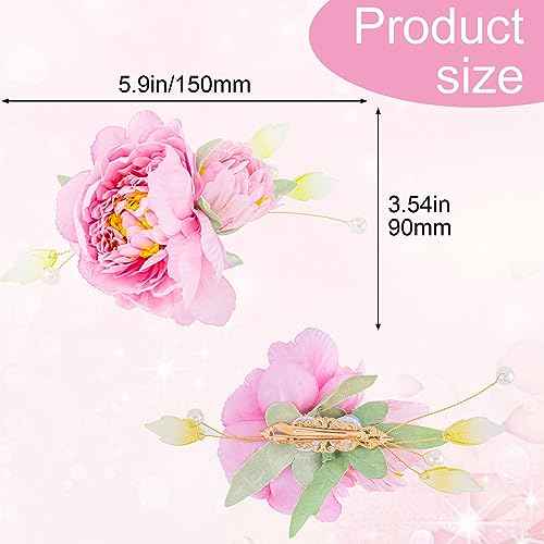 2pcs Silk Flower Hair Clips for Women, 2 in 1 Flower Brooch, Pearl Floral Hair Pins Barrettes for Women Girls Brides Party Wedding Decor Hair Buns Updo Holder Accessories- Pink & Light Pink