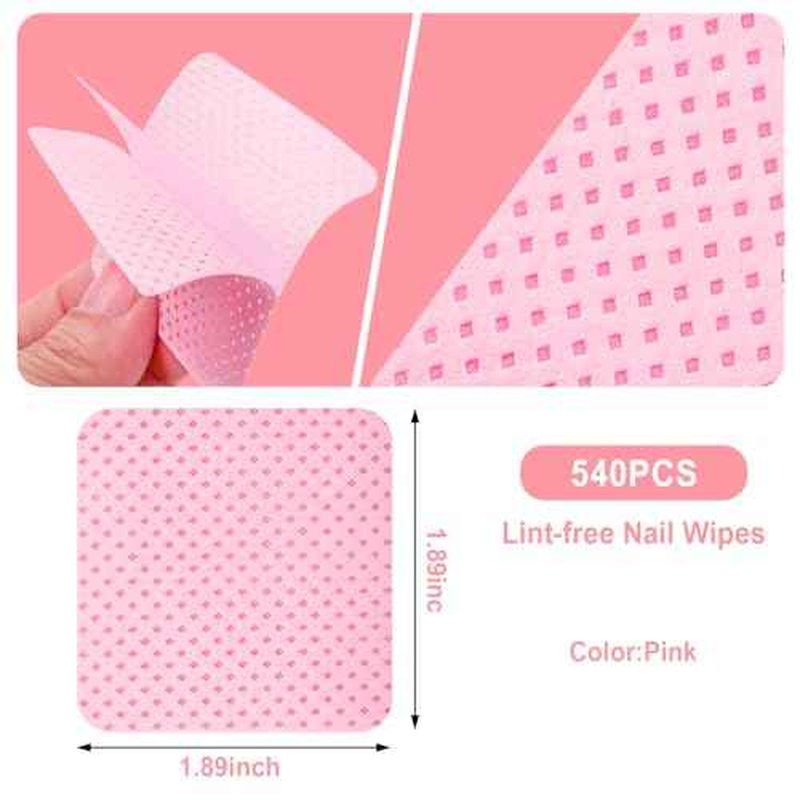 Lint Free Nail Wipes, 540PCS Nail Supplies Nail Polish Remover Wipes, Super Absorbent Soft Nail Wipes for Fingernail Polish Remover and Eyelash Extension Wipes for Nail Art