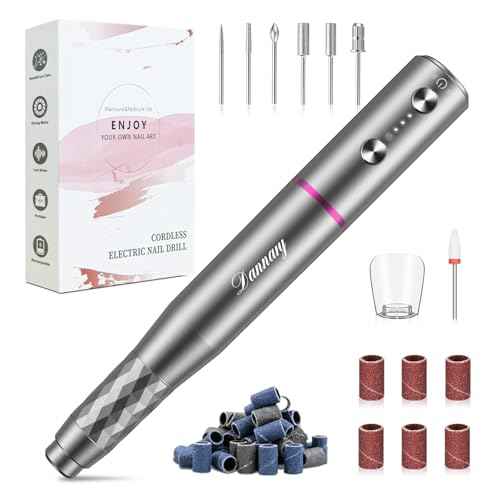 Electric Nail Drill Machine Professional, Rechargeable Cordless Nail File with Bits Kit for Acrylic Gel Dip Nails, Efile Manicure and Pedicure Kit for Home Salon Grinding Polishing Removing, Gray